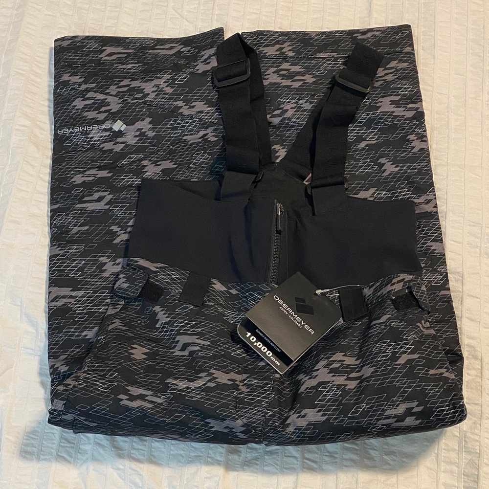 Obermeyer Black and Gray Snow Bib size 7 NWT Boys